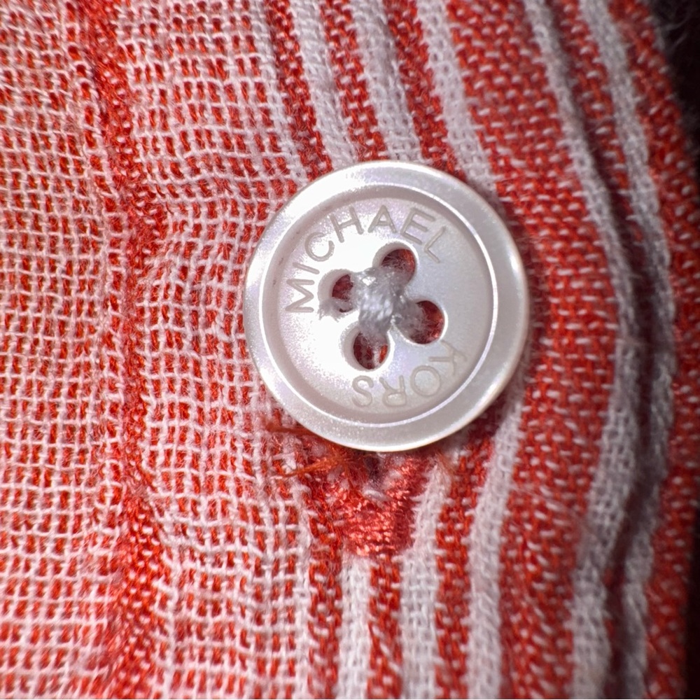 Michael Kors‎ Button Blouse Womens Med Orange White Stripped Cold Shoulder Shirt - Picture 7 of 13